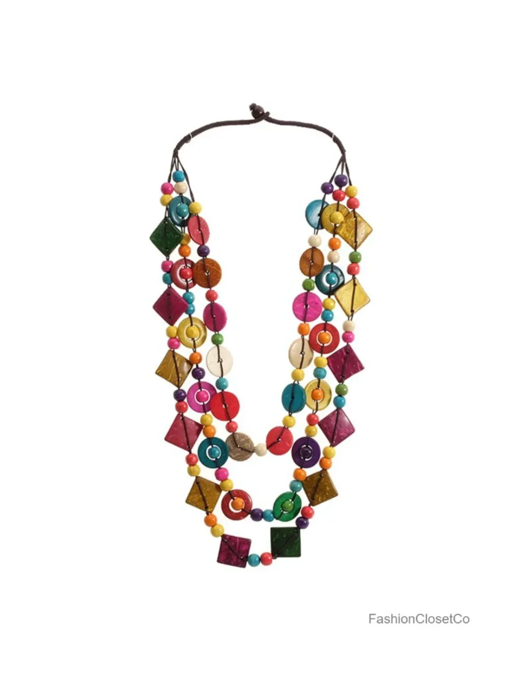 Bohemian Beaded Necklace Chunky Statement Collar Wood Shell Women Gift